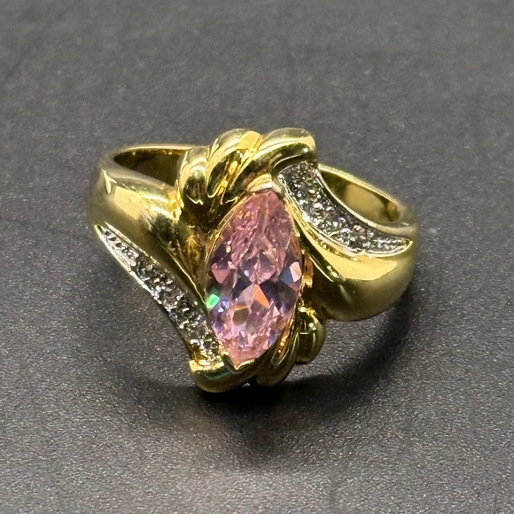Seta Pink Marquise CZ Ring with Clear Accent Stones on a Bypass Style Band - Picture 5 of 12
